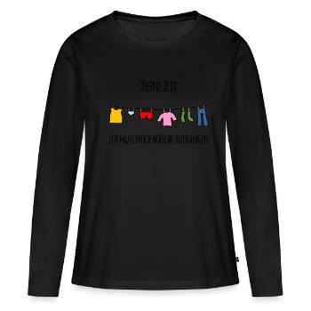 Pas le temps - J’ai encore du linge à accrocher - T-shirt manches longues Premium bio Femme - noir - Devant - Julia (174cm)