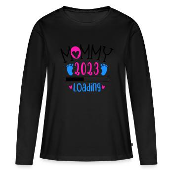 Mama loading 2023, werdende Mutter 2023 - Frauen Premium Bio Langarmshirt - Schwarz - Vorne - Julia (174cm)