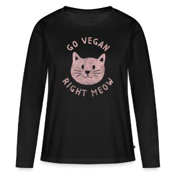 Go Vient le cadeau de visage de chat droit de Meow - T-shirt manches longues Premium bio Femme - noir - Devant - Julia (174cm)