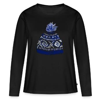 chapeau pompon - T-shirt manches longues Premium bio Femme - noir - Devant - Julia (174cm)