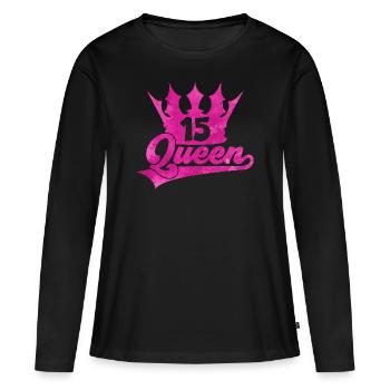 QUEEN 15TH BIRTHDAY GIRL - Women's Premium Organic Long Sleeve Shirt - black - Front - Julia (174cm)