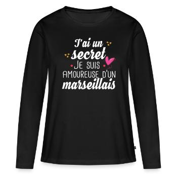 Marseillais Marseille Femme Cadeau Amour Humour - T-shirt manches longues Premium bio Femme - noir - Devant - Julia (174cm)