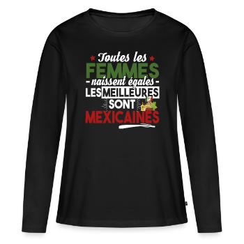 Mexicaine Mexique Femme Cadeau Espagnol Humour - T-shirt manches longues Premium bio Femme - noir - Devant - Julia (174cm)