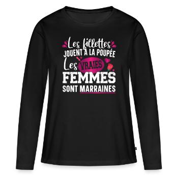 Marraine Filleul Filleul Femme Cadeau Fillette - T-shirt manches longues Premium bio Femme - noir - Devant - Julia (174cm)
