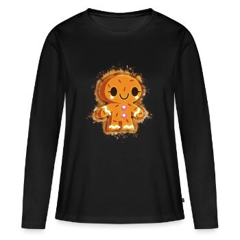 Biscuit biscuit au pain d'épices - T-shirt manches longues Premium bio Femme - noir - Devant - Julia (174cm)