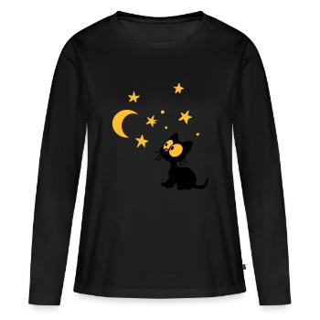 Kitten Sternen - Frauen Premium Bio Langarmshirt - Schwarz - Vorne - Julia (174cm)