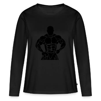 Musculation - T-shirt manches longues Premium bio Femme - noir - Devant - Julia (174cm)