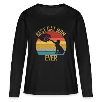 Chat mama chat cat maman amoureux des chats cadeau - T-shirt manches longues Premium bio Femme - noir - Devant - Julia (174cm)