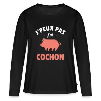 je peux pas j´ai cochon cadeau - T-shirt manches longues Premium bio Femme - noir - Devant - Julia (174cm)