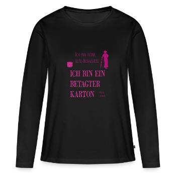Alte Schachtel? Ich bin ein betagter Karton! - Frauen Premium Bio Langarmshirt - Schwarz - Vorne - Julia (174cm)