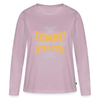 Exercise Extra Fries Zitat - Frauen Premium Bio Langarmshirt - Altrosa - Vorne - Julia (174cm)