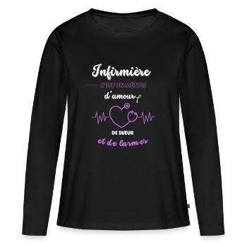 Infirmière c'est un métier d'amour - T-shirt manches longues Premium bio Femme - noir - Devant - Julia (174cm)