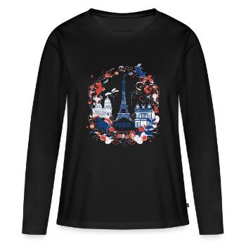 PARIS capitale - T-shirt manches longues Premium bio Femme - noir - Devant - Julia (174cm)