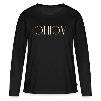 Chica, le monde est à l’envers - T-shirt manches longues Premium bio Femme - noir - Devant - Julia (174cm)