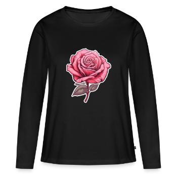 Rose rose - T-shirt manches longues Premium bio Femme - noir - Devant - Julia (174cm)