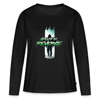 im Rückwärtsgang steckengeblieben - Frauen Premium Bio Langarmshirt - Schwarz - Vorne - Julia (174cm)