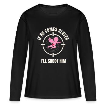 Anti Saint-Valentin T-Shirt.Cadeau de Saint-Valentin - T-shirt manches longues Premium bio Femme - noir - Devant - Julia (174cm)