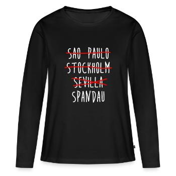 Spandau - Berlin - Deutschland - Bezirk - Frauen Premium Bio Langarmshirt - Schwarz - Vorne - Julia (174cm)