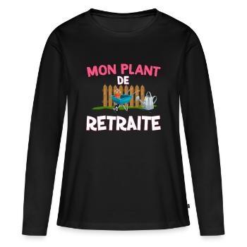 Retraite Potager jardin Humour Plantes - T-shirt manches longues Premium bio Femme - noir - Devant - Julia (174cm)