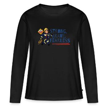 Sam Le Pompier™ Strong, Brave, Fearless! - T-shirt manches longues Premium bio Femme - noir - Devant - Julia (174cm)
