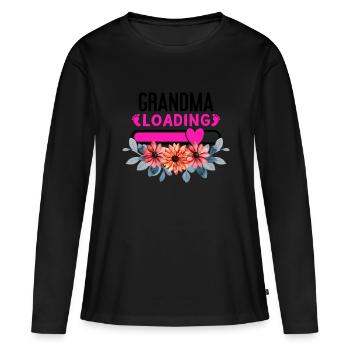 Maman en devenir, bientôt je serai grand-mère, avec des fleurs - T-shirt manches longues Premium bio Femme - noir - Devant - Julia (174cm)