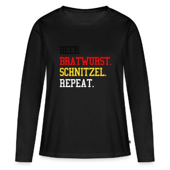 Bière-Bratwurst-Schnitzel Répéter les grillades allemandes - T-shirt manches longues Premium bio Femme - noir - Devant - Julia (174cm)