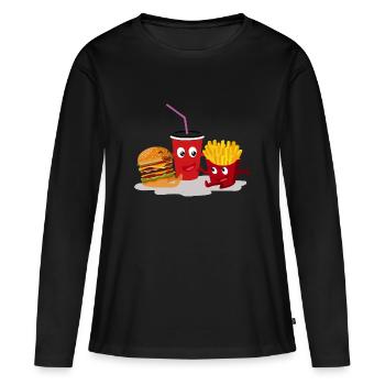 Burger Pommes und eine Cola - Frauen Premium Bio Langarmshirt - Schwarz - Vorne - Julia (174cm)