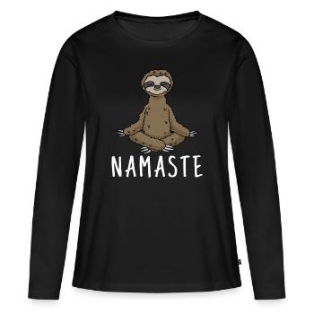 Cadeau de méditation yoga paresseux Yogi Namaste - T-shirt manches longues Premium bio Femme - noir - Devant - Julia (174cm)