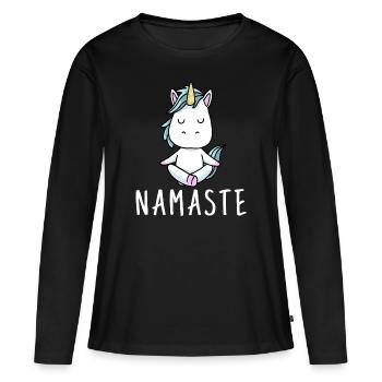 Cadeau de méditation yoga licorne Yogi Namaste - T-shirt manches longues Premium bio Femme - noir - Devant - Julia (174cm)