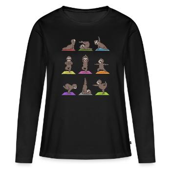 Cadeau de méditation yoga paresseux Yogi Namaste - T-shirt manches longues Premium bio Femme - noir - Devant - Julia (174cm)