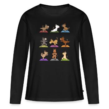 Cadeau de méditation yoga cheval Yogi Namaste - T-shirt manches longues Premium bio Femme - noir - Devant - Julia (174cm)