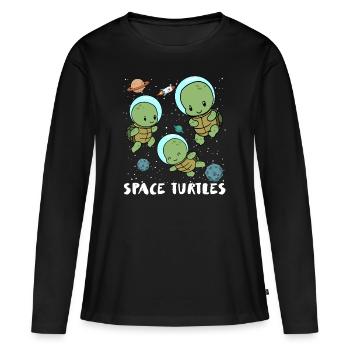 Cadeau de voyage spatial astronautes tortues de l'espace - T-shirt manches longues Premium bio Femme - noir - Devant - Julia (174cm)
