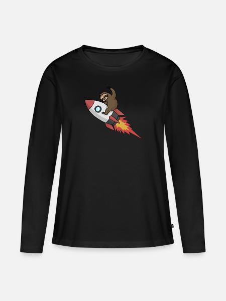 Faultier auf Rakete Lustiger Weltraum Astronaut - Frauen Premium Bio Langarmshirt - Schwarz