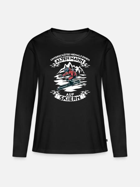 Unterschätze niemals einen alten Mann auf Skieren - Frauen Premium Bio Langarmshirt - Schwarz