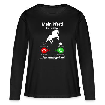 Cheval va à cheval fille drôle équitation écurie - T-shirt manches longues Premium bio Femme - noir - Devant - Julia (174cm)