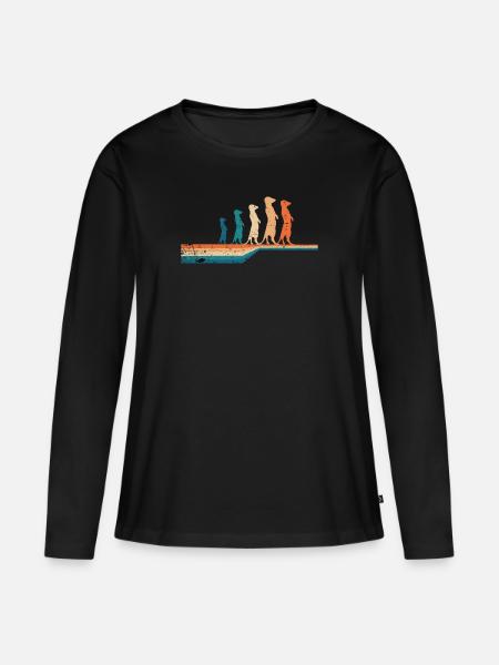 Erdmännchen Vintage Tier Geschenkidee - Frauen Premium Bio Langarmshirt - Schwarz