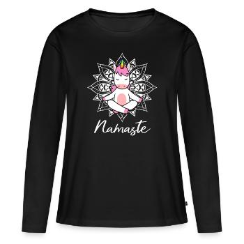 Cadeau Yogi Namaste de méditation yoga - T-shirt manches longues Premium bio Femme - noir - Devant - Julia (174cm)