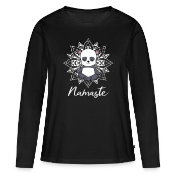 Cadeau de yoga panda yoga yogi namaste - T-shirt manches longues Premium bio Femme - noir - Devant - Julia (174cm)