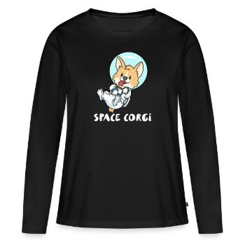 Space Corgi - Frauen Premium Bio Langarmshirt - Schwarz - Vorne - Julia (174cm)