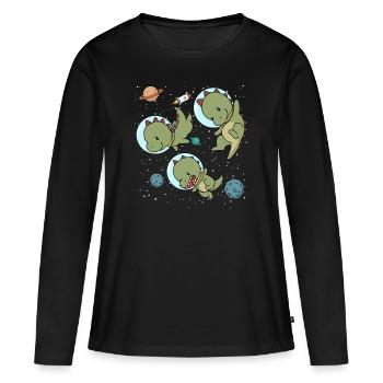 Space Dinosaur - Frauen Premium Bio Langarmshirt - Schwarz - Vorne - Julia (174cm)