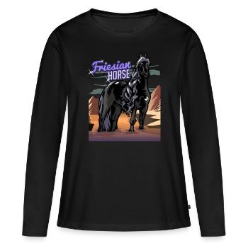 Cheval frison Cheval islandais - T-shirt manches longues Premium bio Femme - noir - Devant - Julia (174cm)