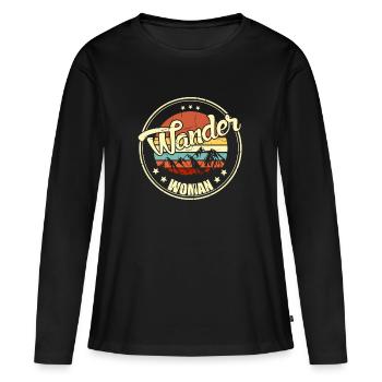 Wander Woman Retro Sunset Hiker Gift - Frauen Premium Bio Langarmshirt - Schwarz - Vorne - Julia (174cm)