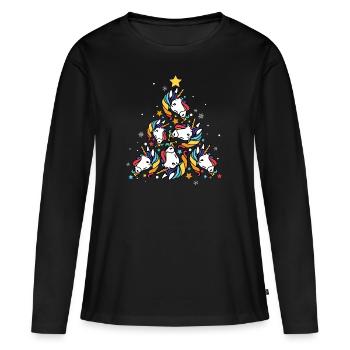 Einhorn Weihnachten - Frauen Premium Bio Langarmshirt - Schwarz - Vorne - Julia (174cm)