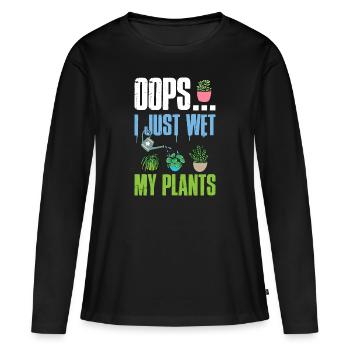 Je viens de mouiller mes plantes jardinier - T-shirt manches longues Premium bio Femme - noir - Devant - Julia (174cm)