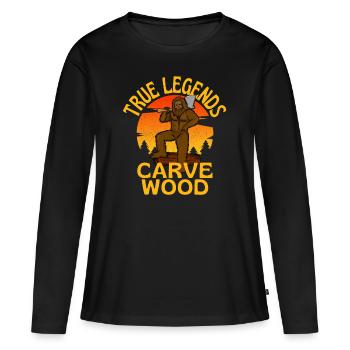 Wahre Legenden schnitzen Holz Bigfoot Legende - Frauen Premium Bio Langarmshirt - Schwarz - Vorne - Julia (174cm)