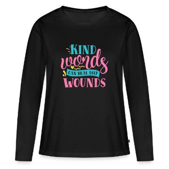 Les mots gentils peuvent guérir la bonté profonde de blessures - T-shirt manches longues Premium bio Femme - noir - Devant - Julia (174cm)