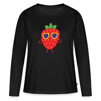 Drôle de fraise avec des lunettes de soleil - T-shirt manches longues Premium bio Femme - noir - Devant - Julia (174cm)
