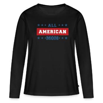 America American Mom USA Flag 4th Of July - Frauen Premium Bio Langarmshirt - Schwarz - Vorne - Julia (174cm)