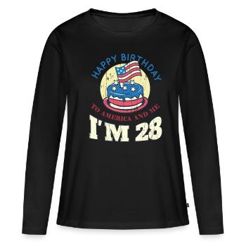 US America Flag Cake Birth Age 28 USA 4th Of July - Women's Premium Organic Long Sleeve Shirt - black - Front - Julia (174cm)