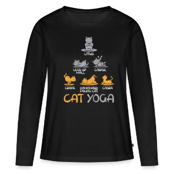 Zen Namaste Animal Meditation Cute Cat Yoga - Frauen Premium Bio Langarmshirt - Schwarz - Vorne - Julia (174cm)